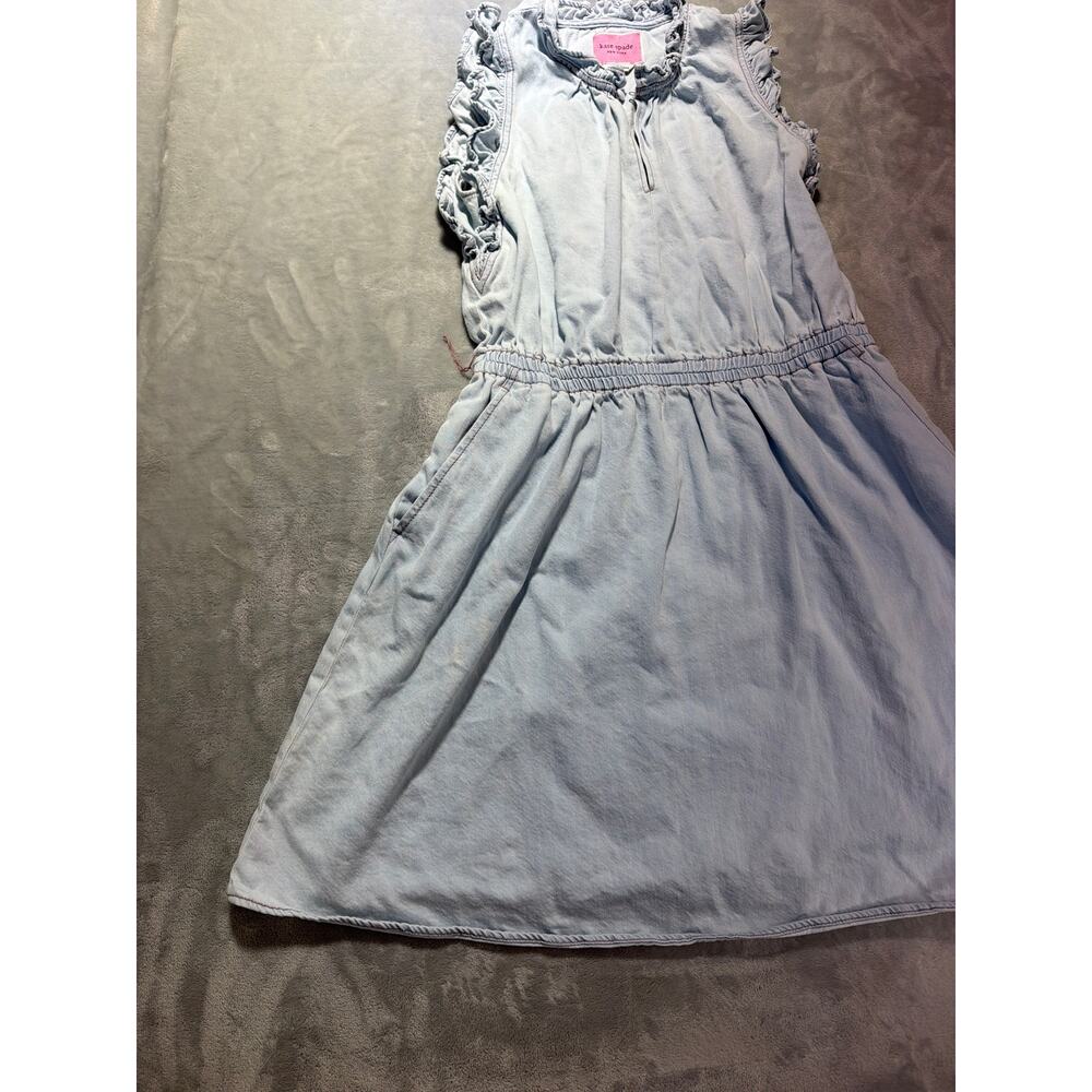 Kate Spade New York Light Wash Denim Chambray Ruffle Sleeve Mini Dress Medium M - Picture 4 of 6